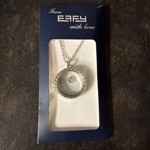 EFFY Silver Locket Pendant Necklace w/Tiny Silver Diamond Charm